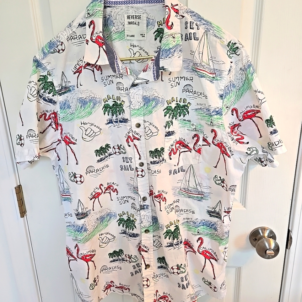 Reverse Threads  Mens California Casual Button Down Shirt Party Boat BBQ 2XL